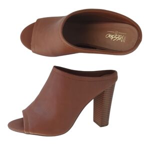 Mossimo Faux Leather Open Toe Slip On Heeled Mules 9 Brown Block Heel